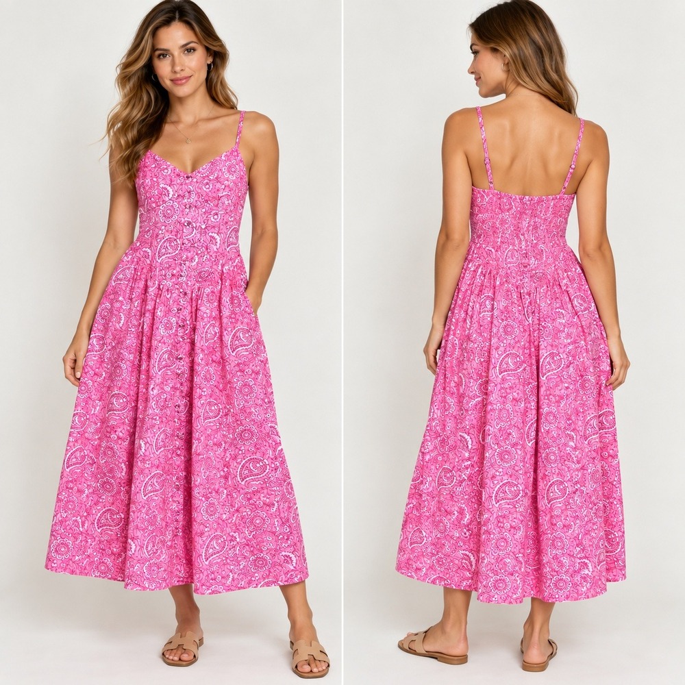 Roller Rabbit x Target Paisley Midi Dress Womens Small Pink Floral Cotton Boho